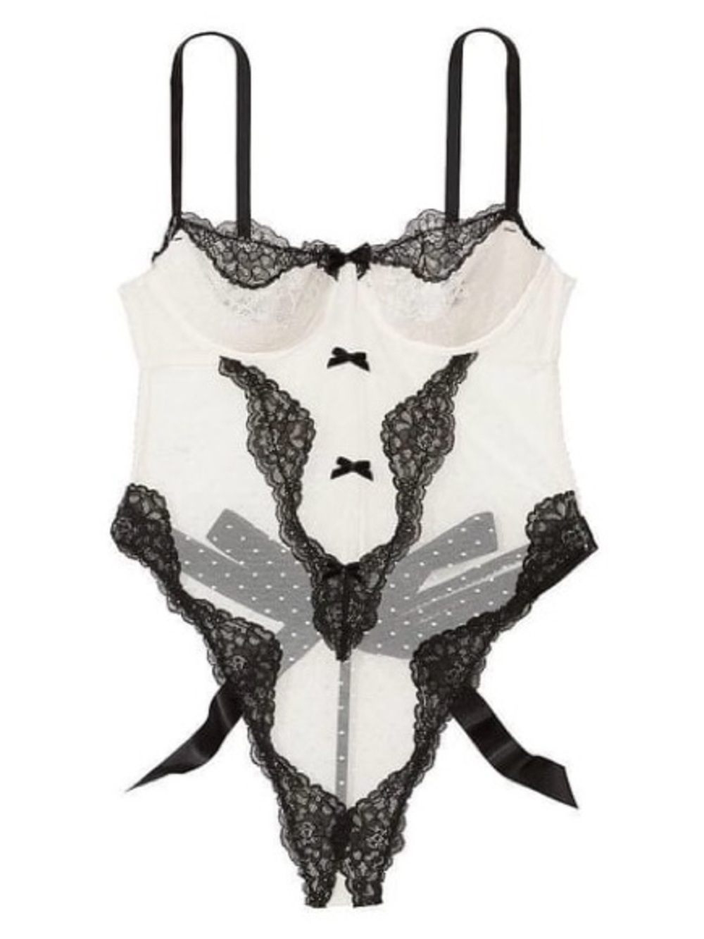 Victoria's Secret White & Black Lace Mesh Teddy